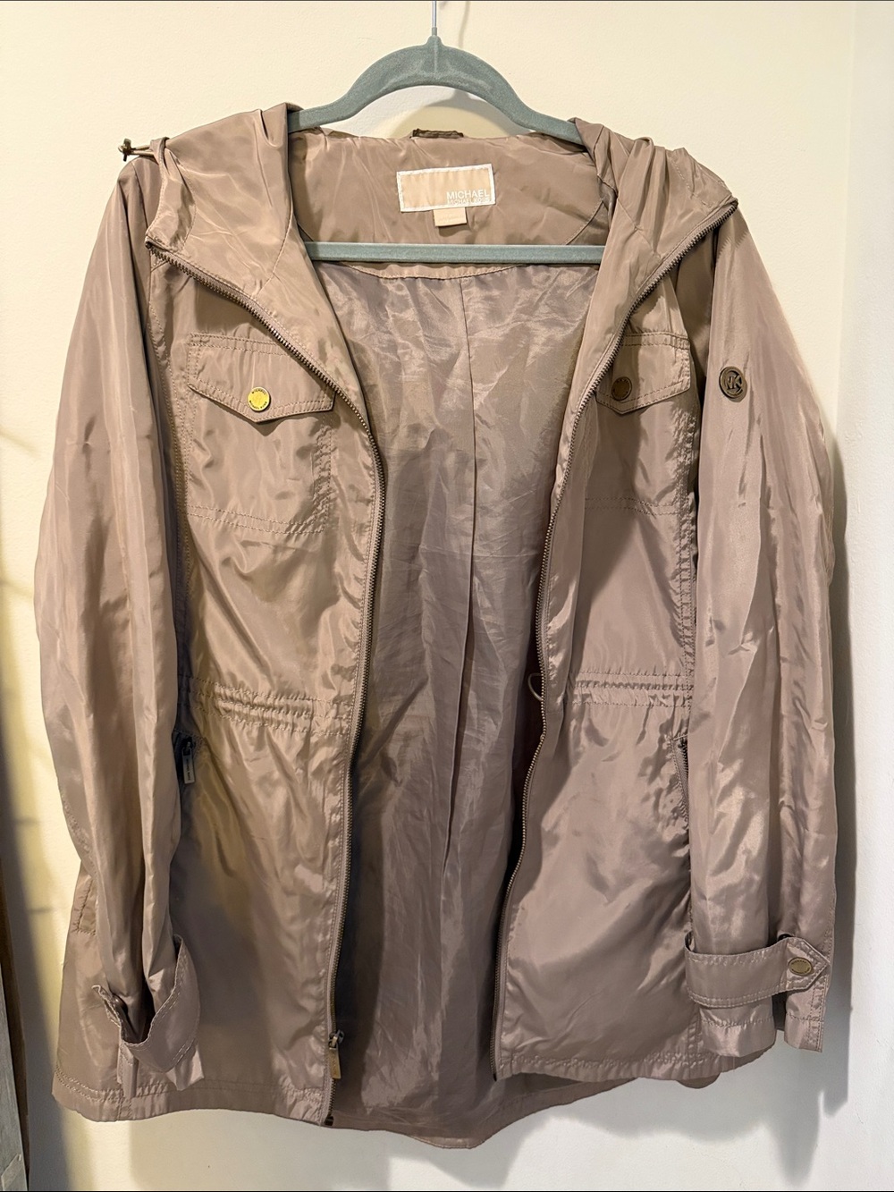 Michael Kors Taupe Hooded Utility Jacket